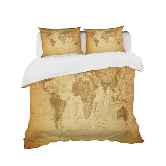 Designart 'Vintage Classic Map' Contemporary Bedding Set - Duvet Cover & Shams